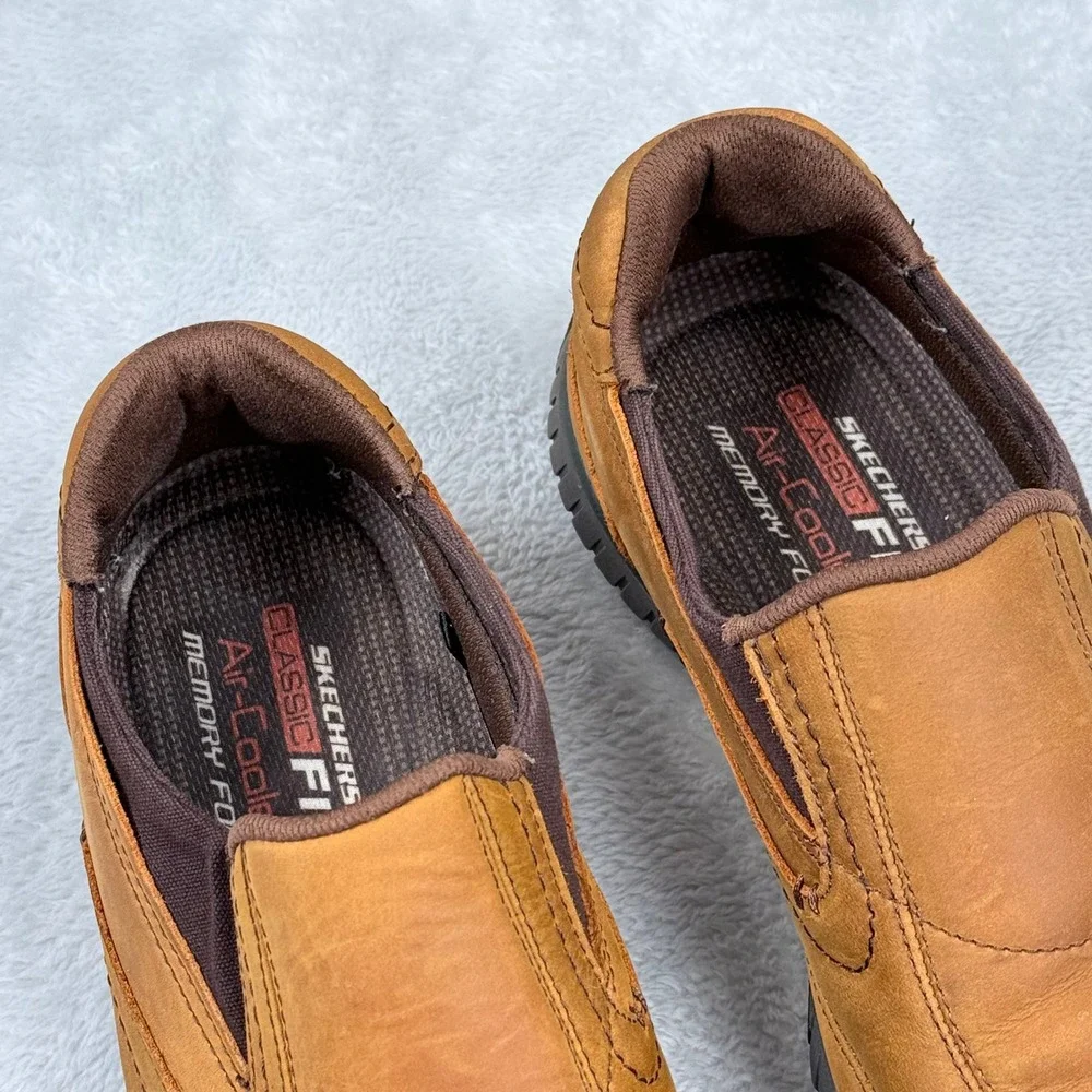 Skechers Sendro Bascom Loafers Mens 9.5 Brown Leather Slip-On Memory Foam